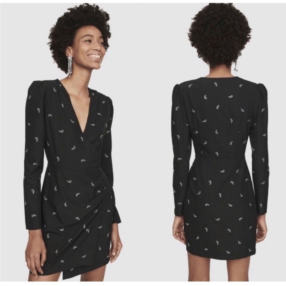 Maje Ribilo black paisley embellished ruched mini dress